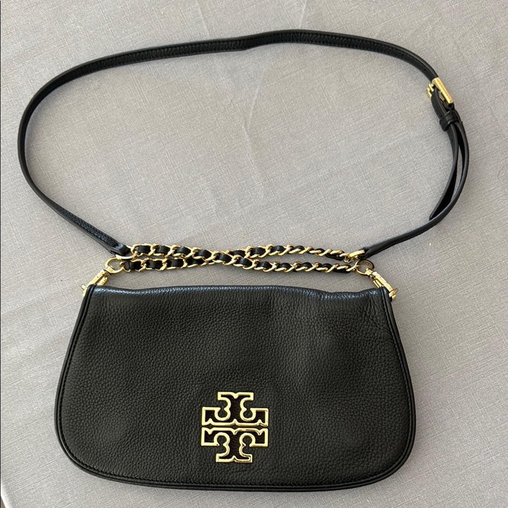 Tory Burch Black and Gold Britten Shoulder Bag